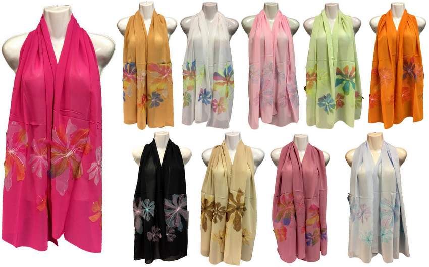 24 Wholesale Silk Scarves With Large Flower