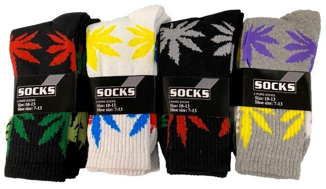 72 Pieces of Multi Color Marijuana Socks Size 10-13