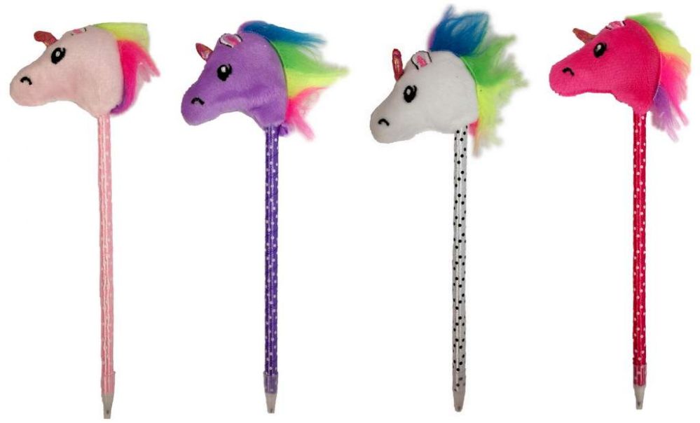 96 Wholesale Polka Dot With Unicorn Top Pen Assorted Colors
