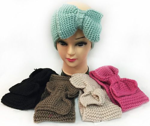 12 Wholesale Knitted Large Bow Solid Color Headbands Assorted