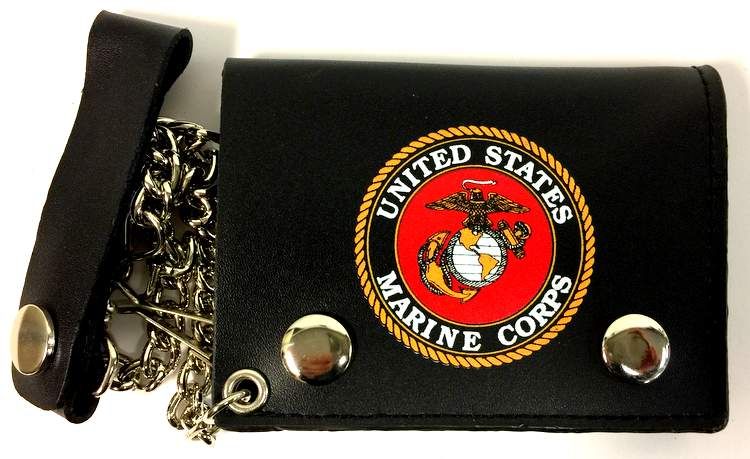 12 Pieces of Licensed Us Marine Trifold Leather Chain Wallet