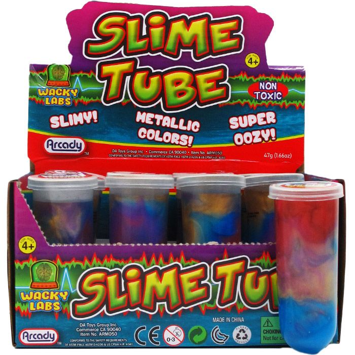 96 Pieces of 3.5" Metallic Color Slime Tube 12pc Display Box