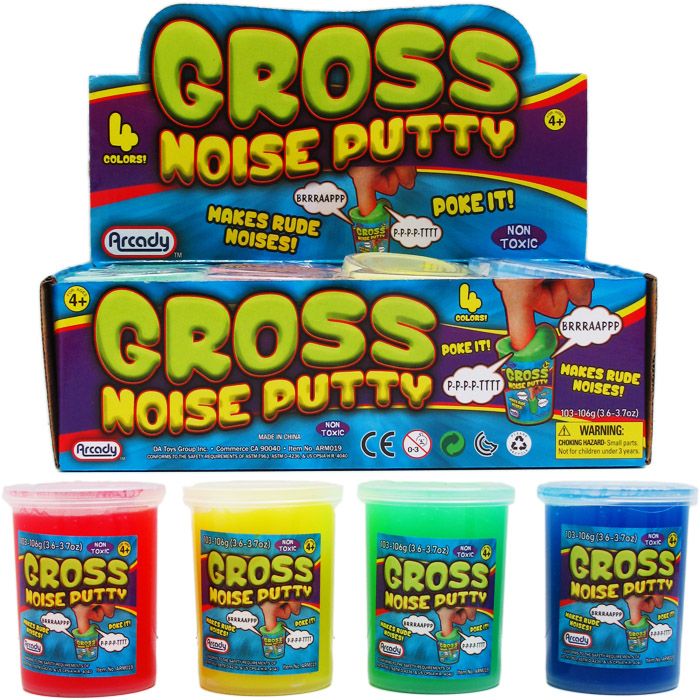 96 Pieces of 3" Gross Noise Putty In 12pc Display Box, 4 Assorted Colors