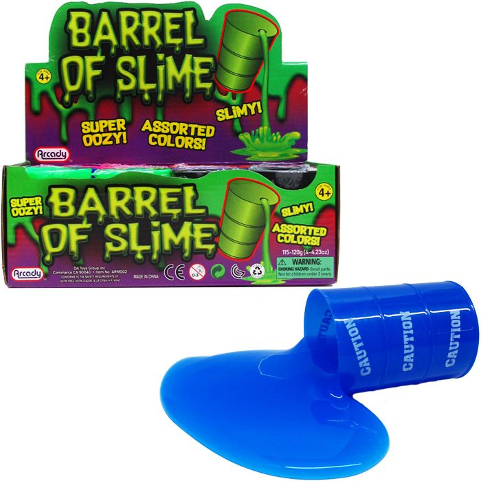 96 Pieces of 3" Barrel Of Slime In 12pc Display Box, 6 Assorted Colors