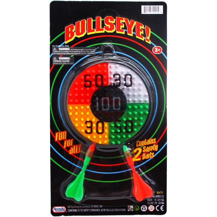 72 Pieces of 2 Dart Bullseye! Target Game Set On Blister Card