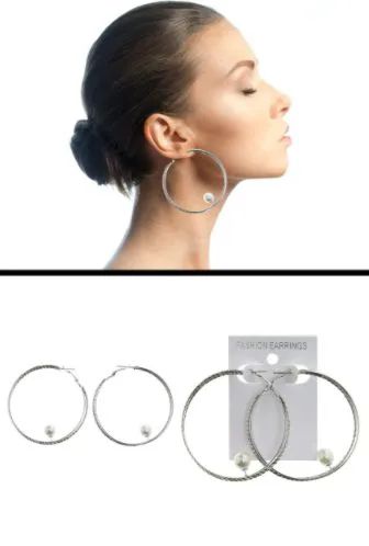 72 Pieces Wide Ring Imitation Pearl Accent Hoop Earrings Silver Tone - Earrings