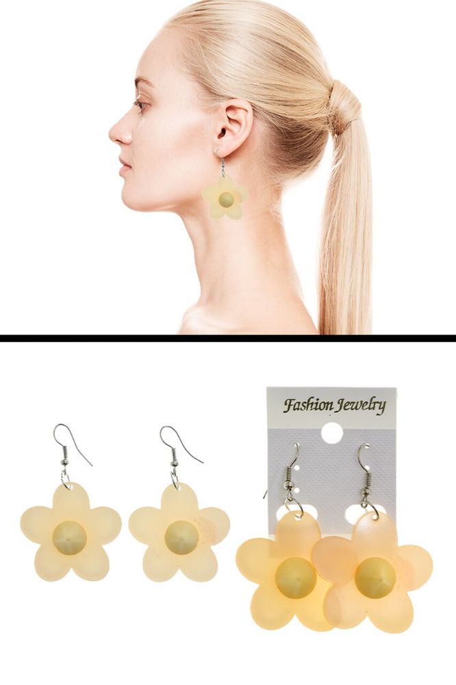 72 Pieces Translucent Acrylic Flower Dangle Earrings Assorted - Earrings