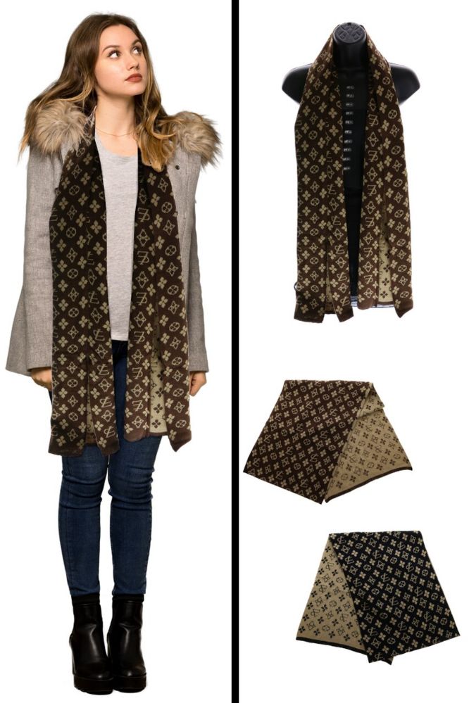 24 Pieces Brown Reversible Fashion Scarf - Winter Scarves