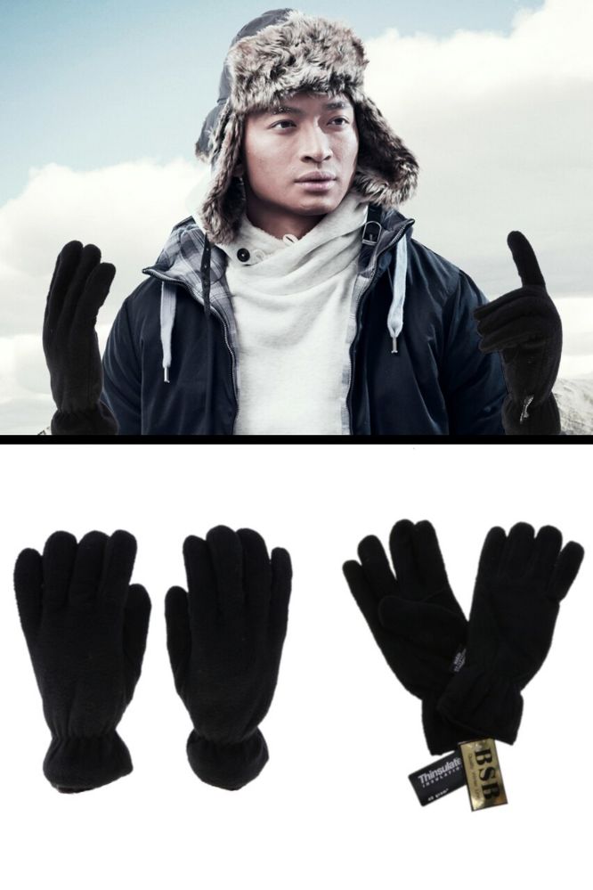 12 Pieces of Black Fleece Insulated Winter Gloves