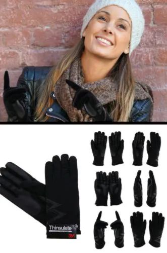 12 Wholesale Black Insulated Driving Gloves