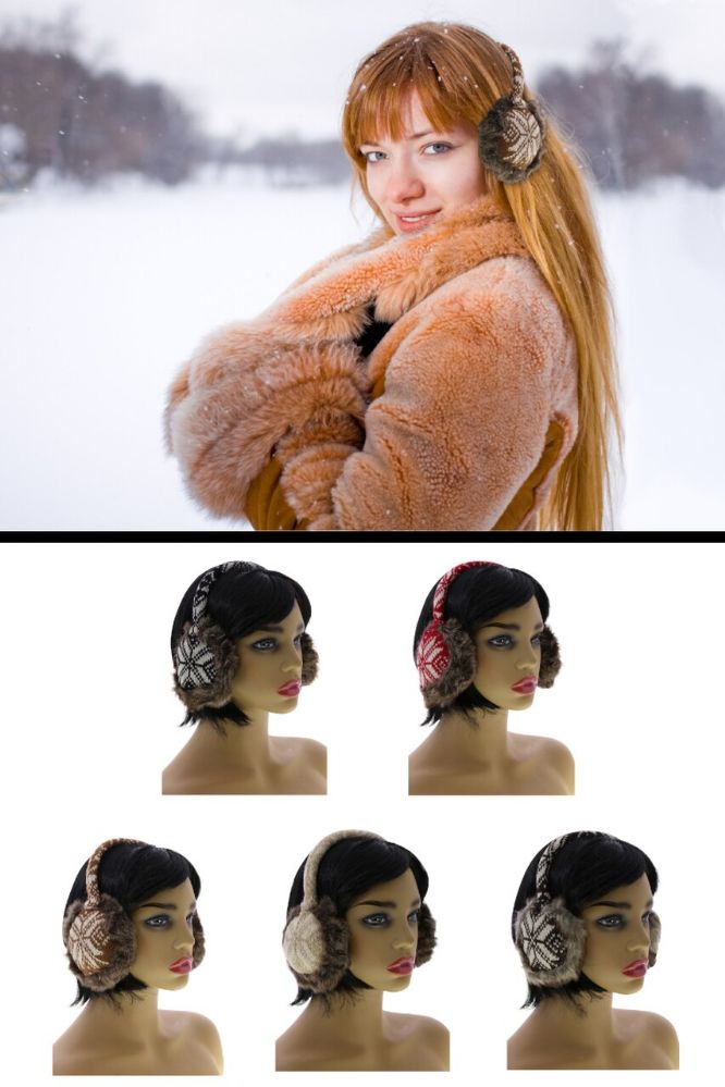 24 Wholesale Faux Fur Lined Earmuffs With Snowflake Pattern