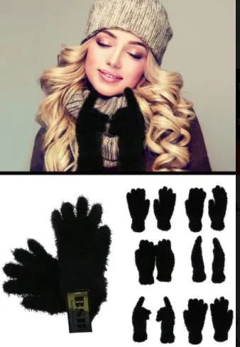 72 Pairs of Fuzzy Black Fashion Gloves
