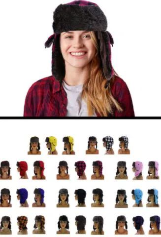 12 Wholesale Sizes Vary Plaid Trapper Hat