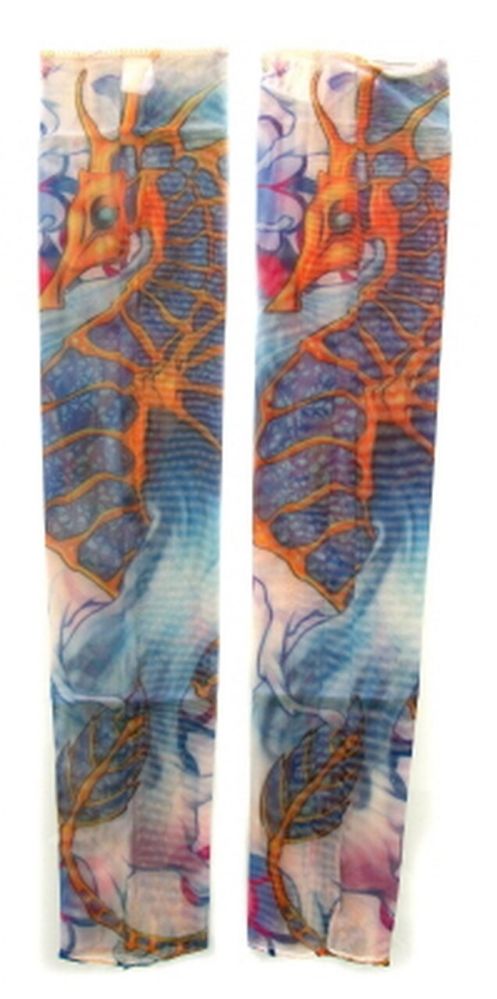 36 Pairs Wearable Sleeve With Colorful Seahorse Tattoo Design - Costumes & Accessories