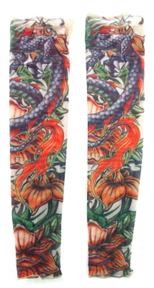 36 Wholesale Wearable Sleeve With A Colorful Tattoo Design Of A Dragon And Flowers