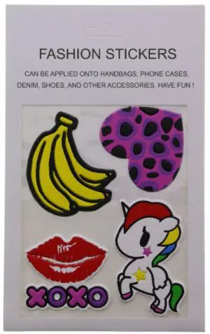 96 Pieces of Fashion Puff Stickers Bananas Heart Lips And Unicorn