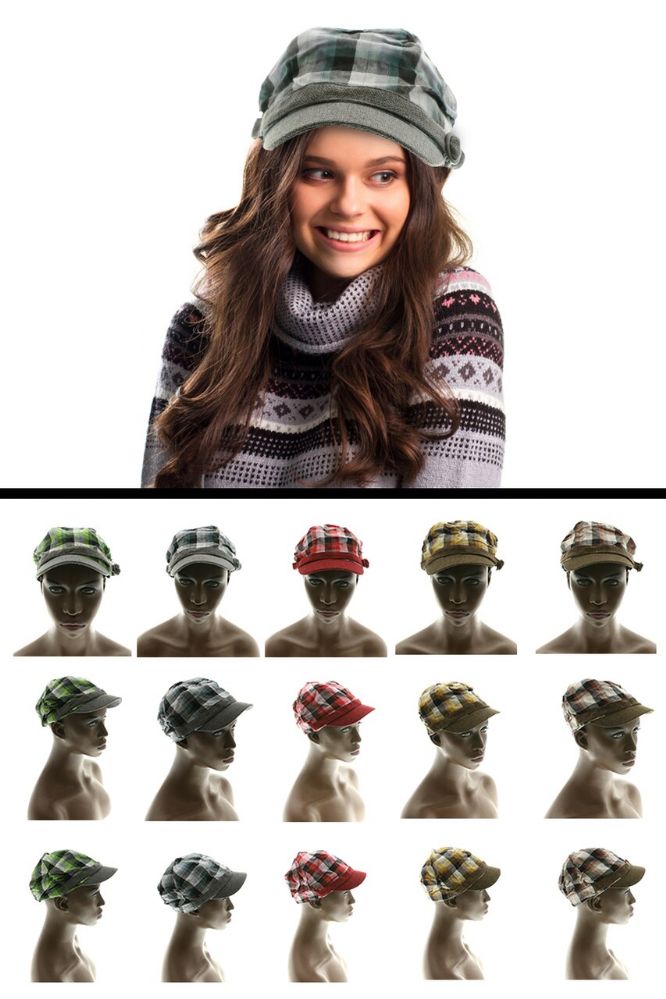 24 Wholesale Plaid Stretch Fit Fashion Hat