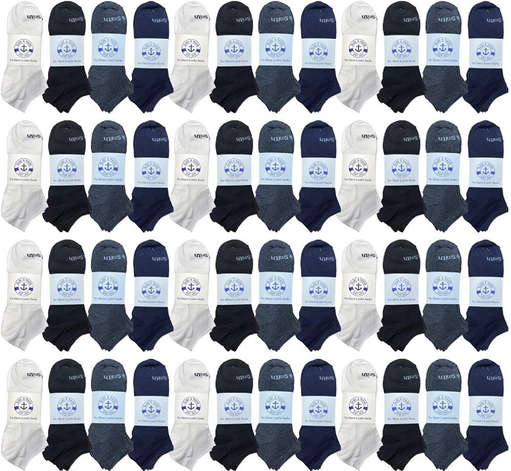 48 Pairs of Yacht & Smith Unisex Kids Cotton Shoe Liner Training Socks, No Show, Thin Low Cut Sport Ankle Bulk Socks, 6-8 Assorted
