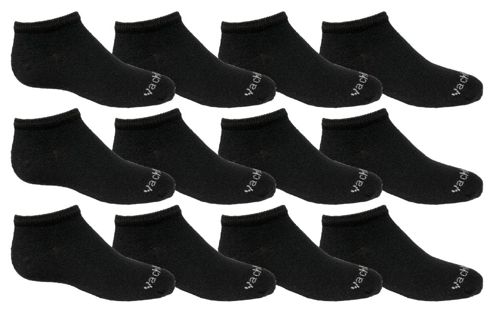 12 Pairs of Yacht & Smith Kid's Black No Show Low Cut Ankle Socks Size 6-8