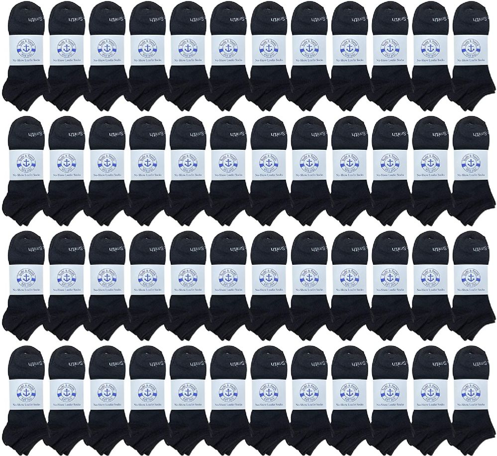 48 Pairs of Yacht & Smith Men's Wholesale Shoe Liner Training Socks, No Show, Thin Low Cut Sport Ankle Bulk Socks, 10-13 Black