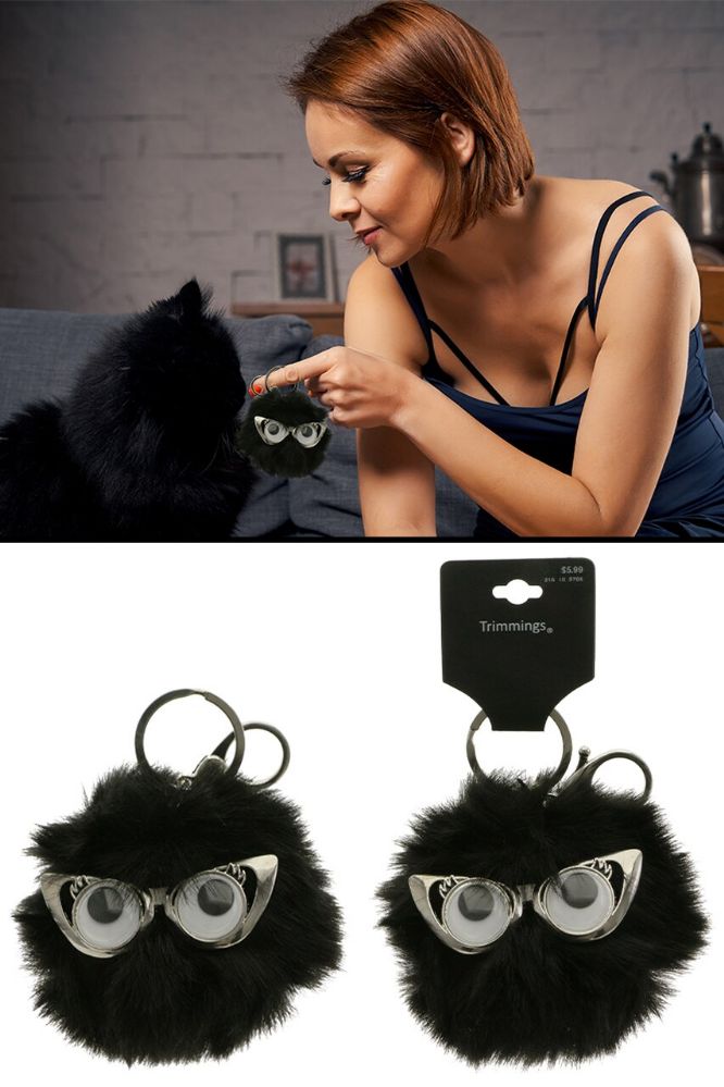 WHOLESALESOCKDEALS 96 Wholesale Black Fuzzy Faux Fur Pom-Pom Key Chain