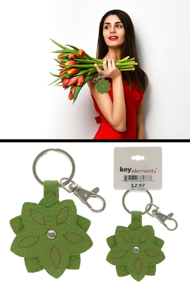 96 Pieces Green Leather Like Flower Key Chain - Key Chains