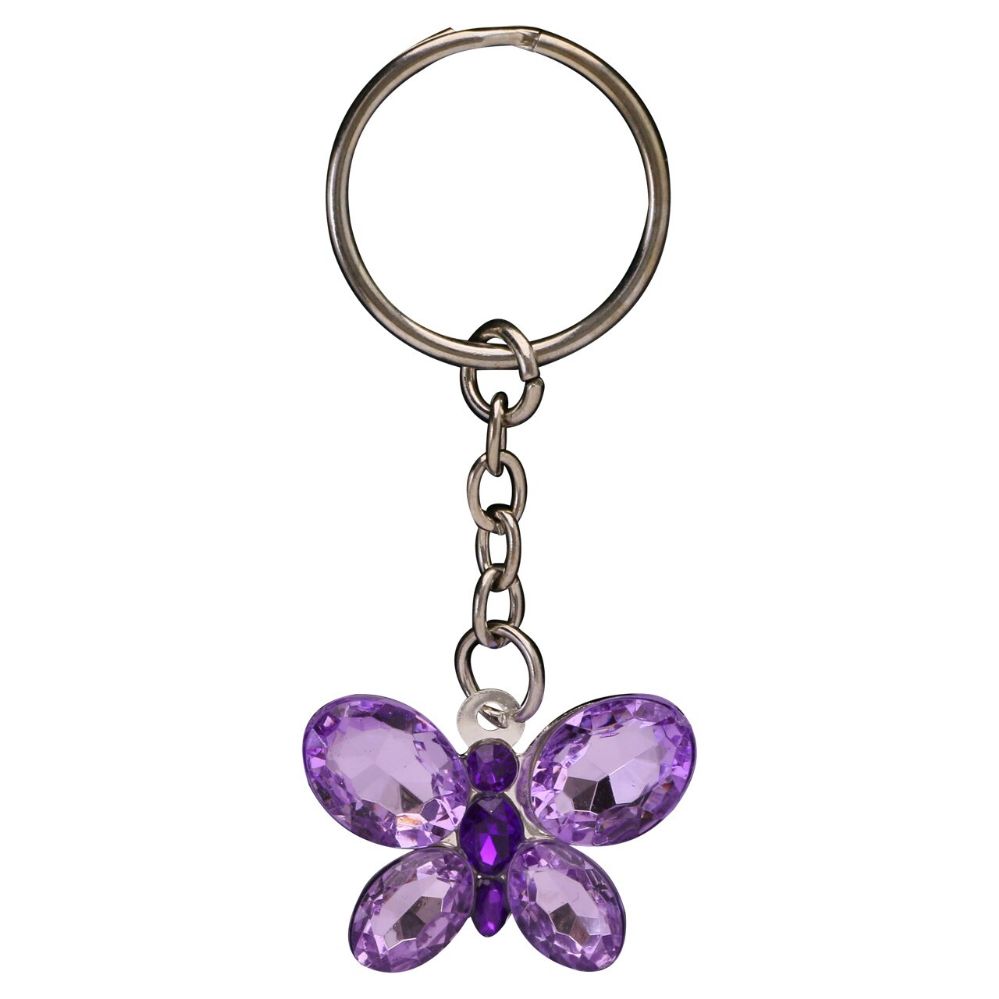 96 Wholesale Purple Butterfly Keychain With Jewel Accented Wings