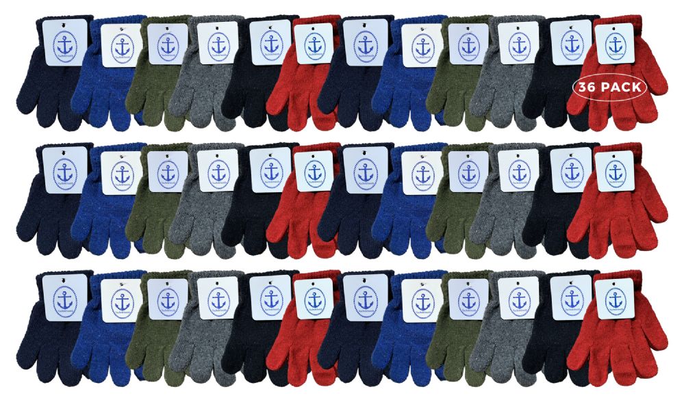 12 Pairs of 12 Pairs Of Winter Gloves Mens Womens And Kids - Thermal Knit Stretchy Fuzzy Bulk Glove Colors (kids Solid Color Glove)