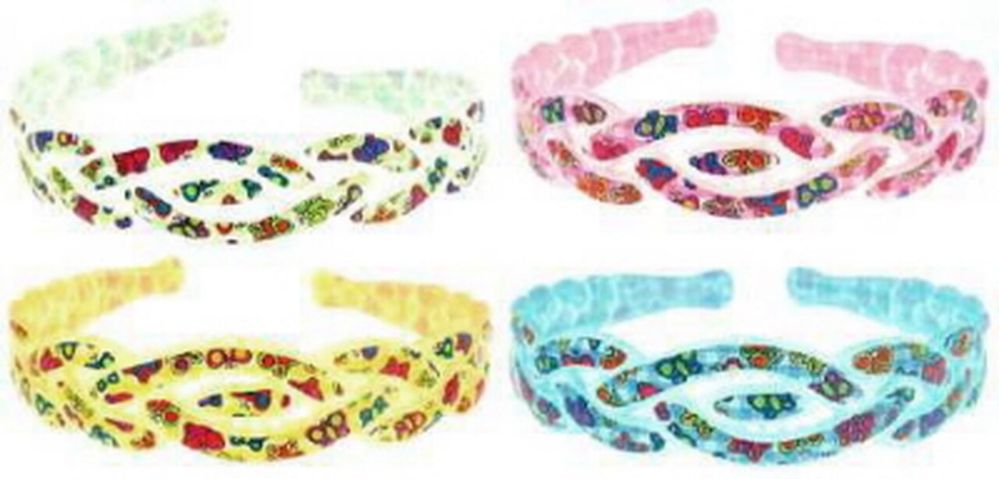 96 Wholesale Children's Assorted Color Acrylic Headband Butterfly Print