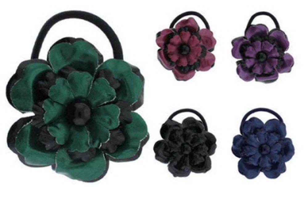 96 Pieces Childrens Pony Tail Holders With Assorted Color Vinyl Flower - PonyTail Holders