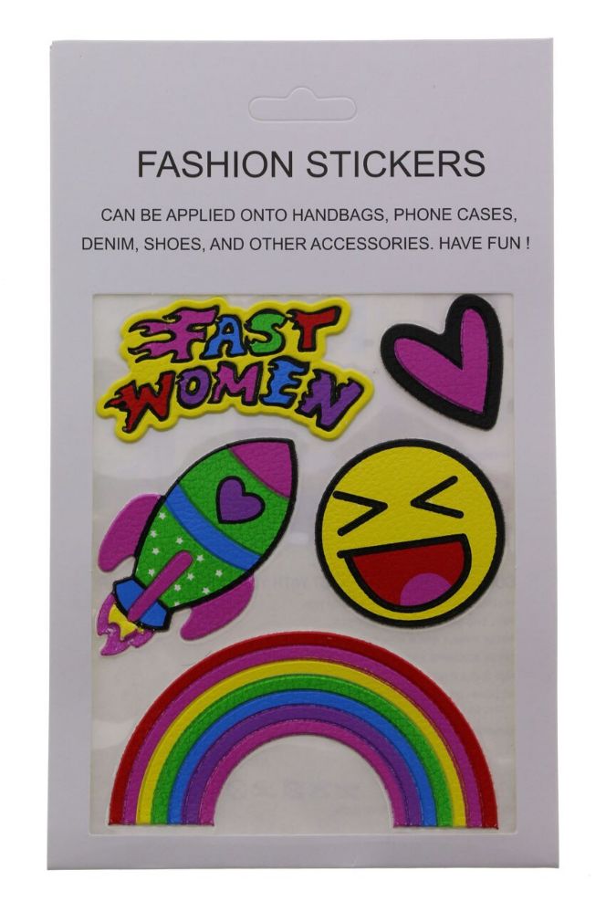 96 Pieces of Fashion Puff Stickers Fast Women Heart Rocket Smiley And Rainbow