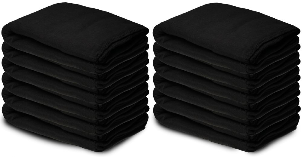 24 Pieces of Yacht & Smith Heavy Weight Travel Outdoor Blanket Fleece Throw 50x60 Solid Black