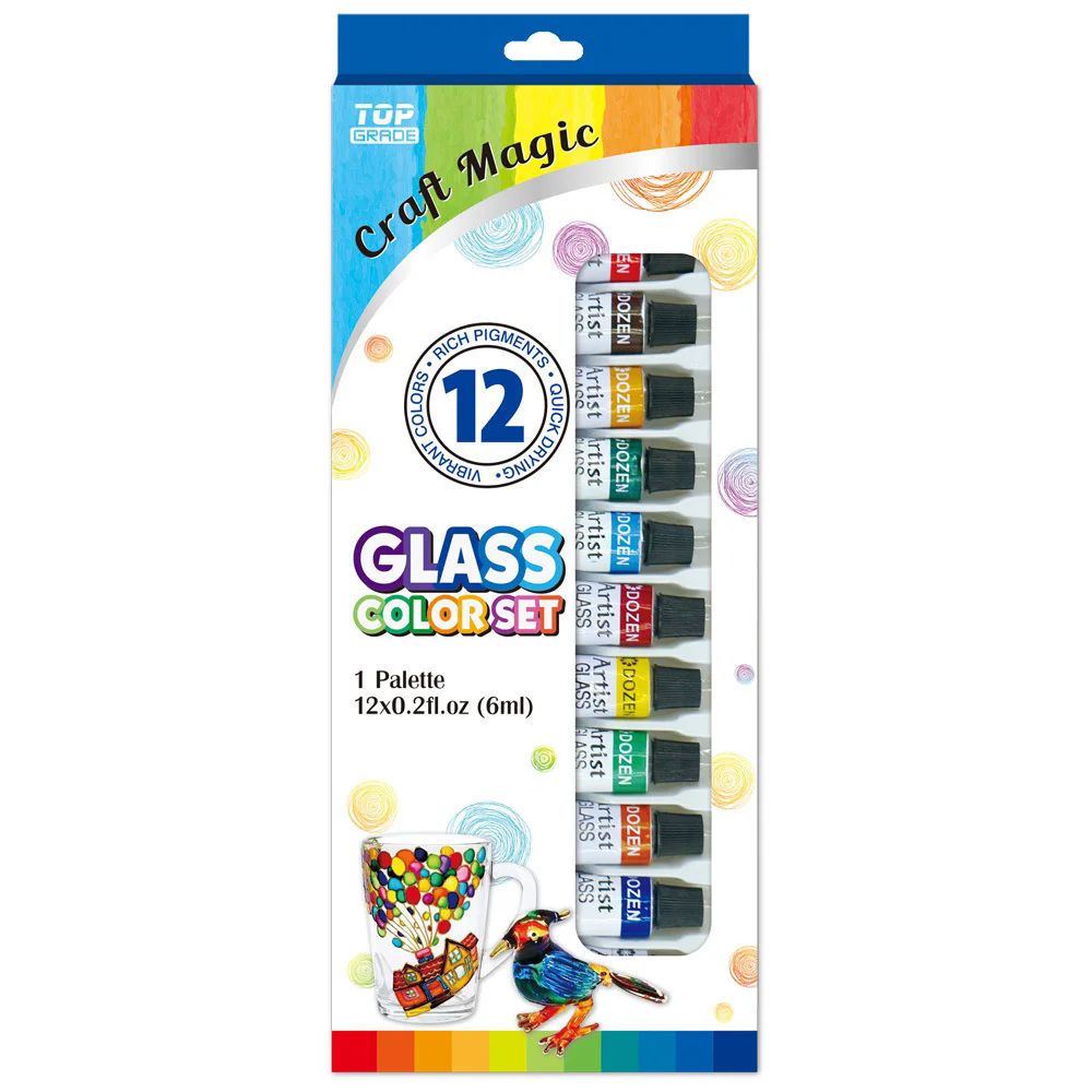 12 Pieces of 12ct glass color set with brush & pallette 0.2oz