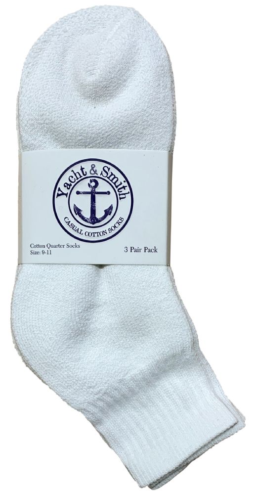 36 Wholesale Yacht & Smith Kids Cotton Quarter Ankle Socks In White