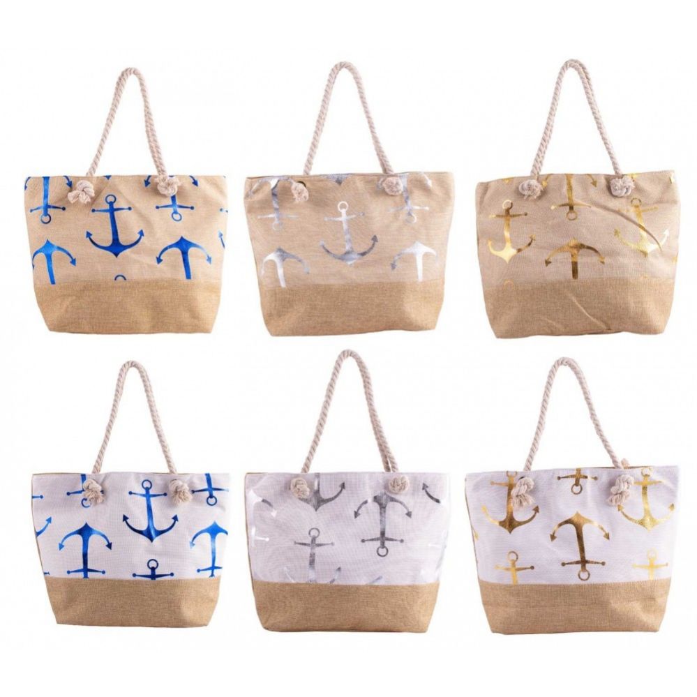24 Wholesale 20" Large Beach Bulk Tote Bags In 6 Assorted Colors at