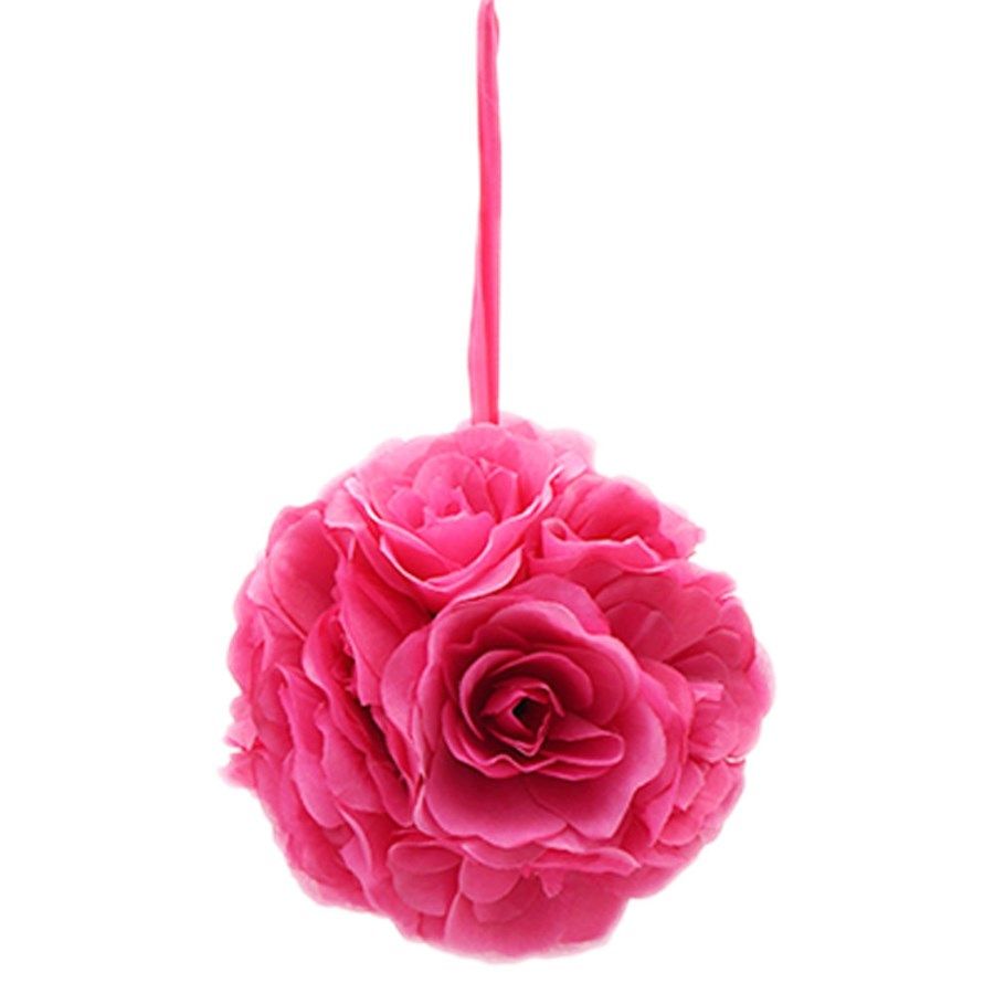 24 pieces of Eight Inch Pom Flower In Hot Pink