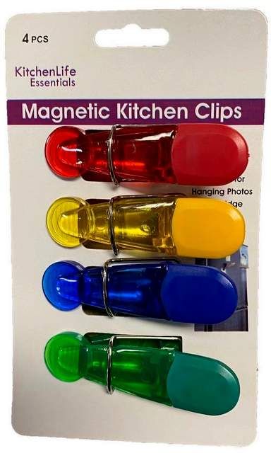 Kitchen Details 4 Pack Laser Cut PVC Magnetic Bag Clips, Assorted Designs 