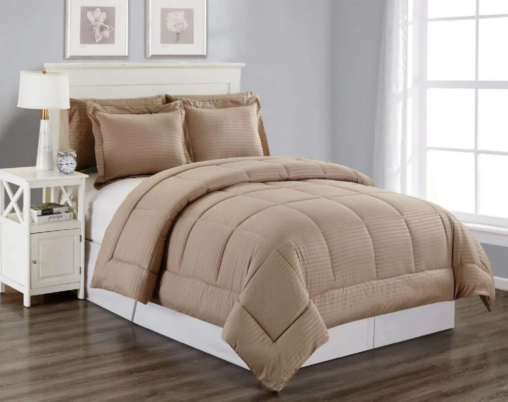 6 Wholesale 3 Piece Embossed Comforter Set Queen Comforter Plus 2 Shams In Mocha