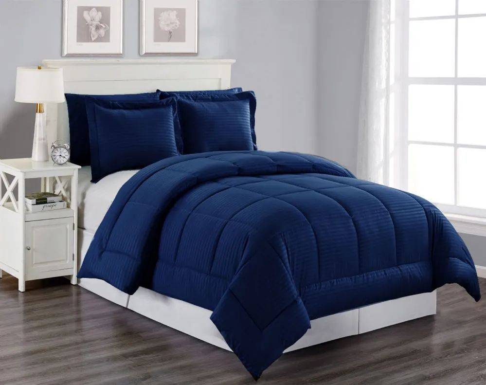 6 Wholesale 3 Piece Embossed Comforter Set Queen Comforter Plus 2 Shams In Navy