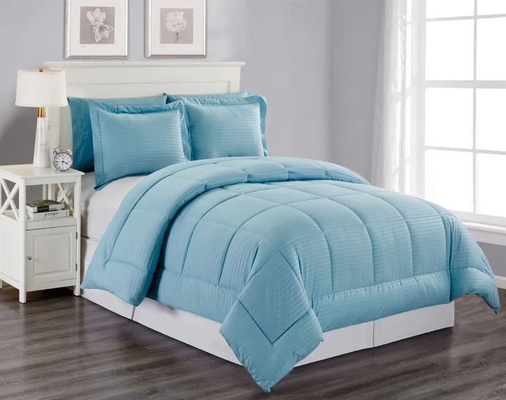 6 Wholesale 3 Piece Embossed Comforter Set Queen Comforter Plus 2 Shams In Ocean Blue