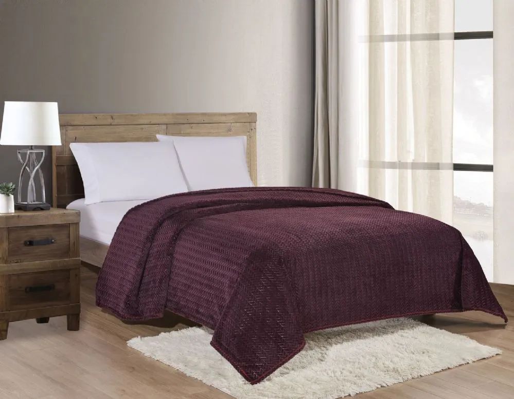 12 Wholesale Comfortable Chevron Braided Twin Size Sherpa Blanket In Plum