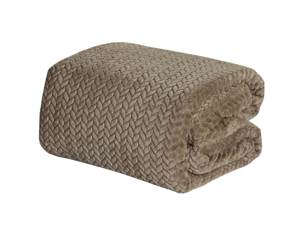 12 Wholesale Comfortable Chevron Braided Twin Size Sherpa Blanket In Taupe