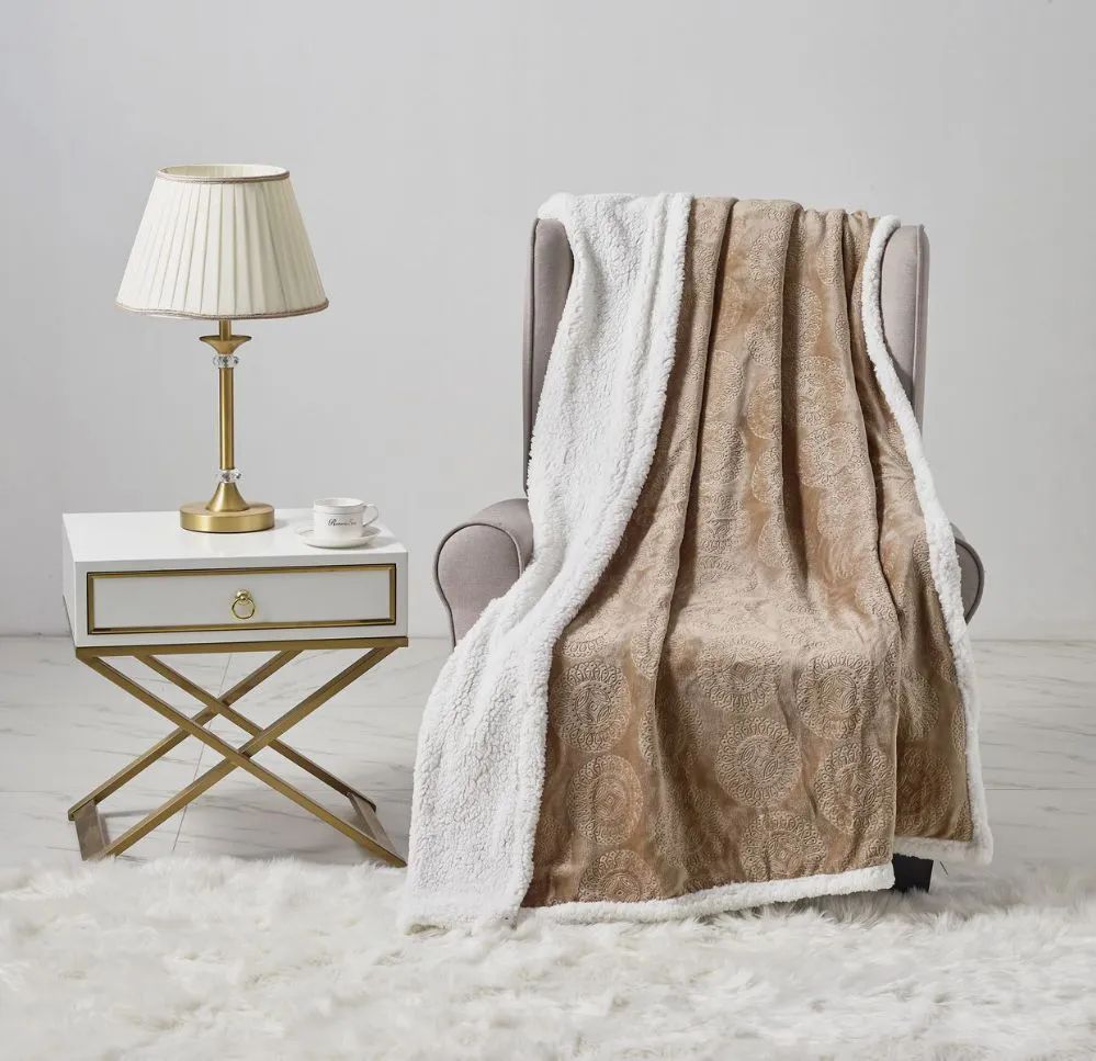12 Wholesale Caesar Sherpa Collection Throw In Beige