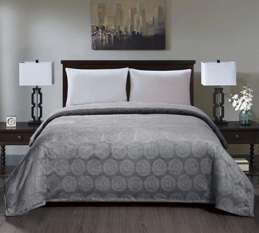 6 Wholesale Cesar Embossed Blanket Queen Size In Grey