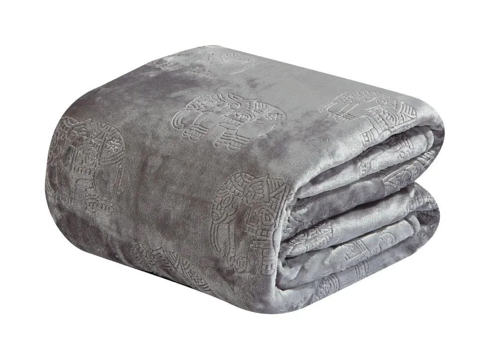 6 Pieces Elephant Embossed Blanket King Size In Grey Fleece & Sherpa