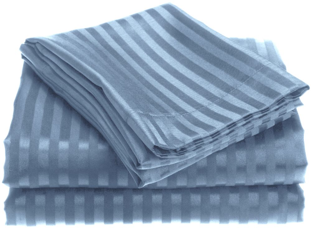 12 Wholesale 1800 Series Ultra Soft 4 Piece Embossed Stripe Bed Sheet Size Full In Light Blue