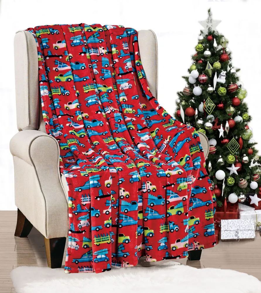 24 Wholesale Red Christmas Car Holiday Design Micro Plush Throw Blanket 50x60 Multicolor