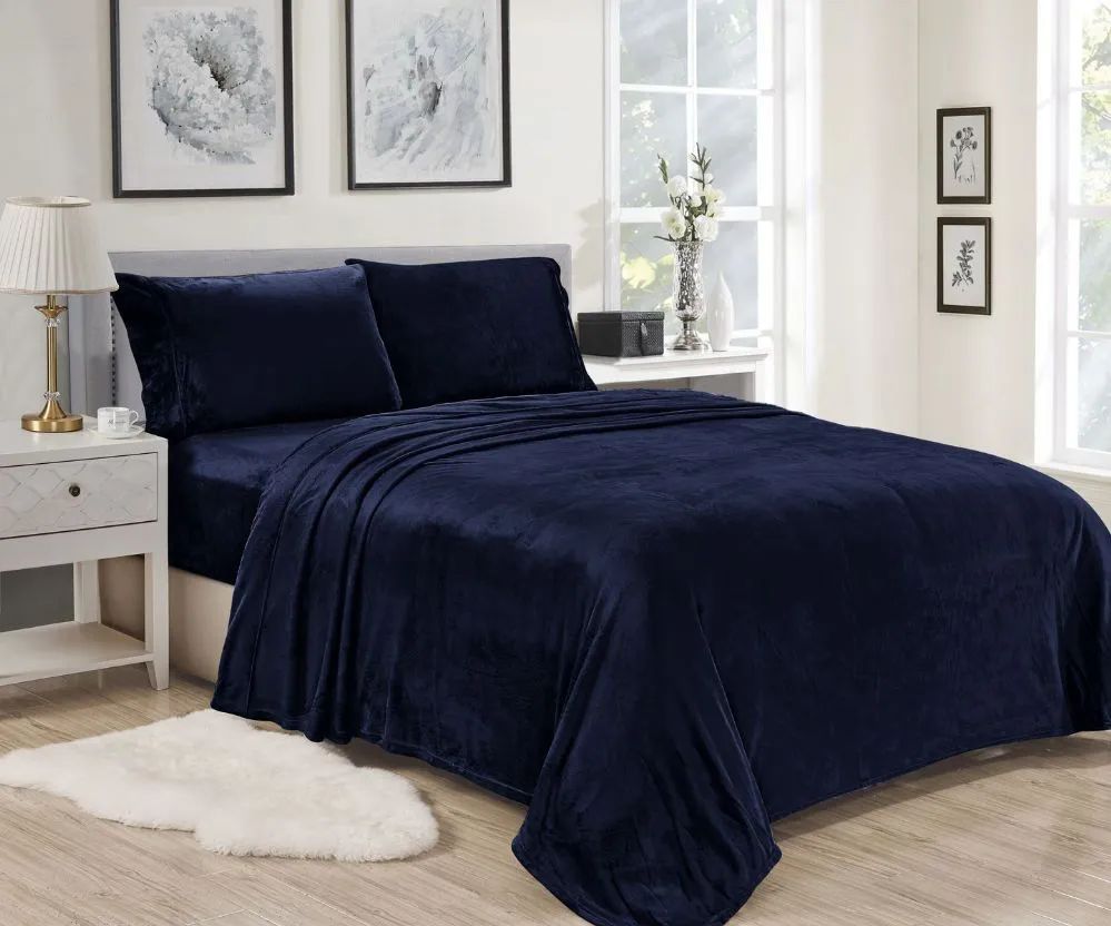 12 Wholesale Lavana Soft Brushed Microplush Bed Sheet Set Twin Size In Navy