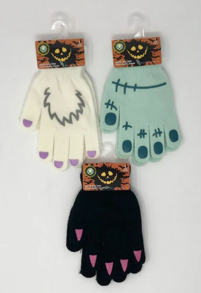 36 Pieces of Halloween Glow In Dark Youth Stretch Gloves Assorted