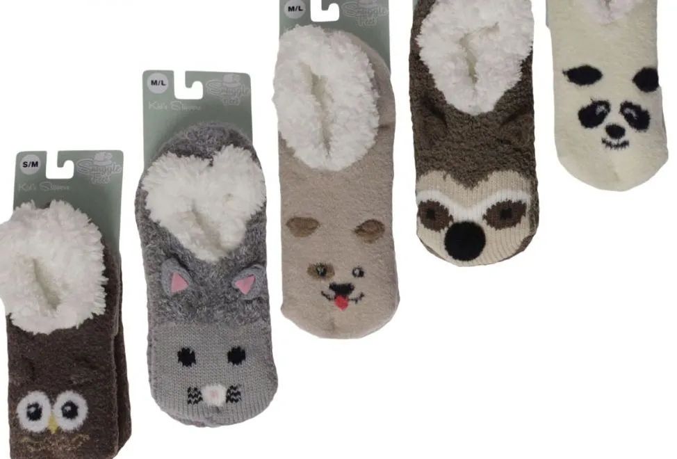 12 Pieces of Kids Pile Fur Lined Animal Slippers Assorted By Snuggle Feet